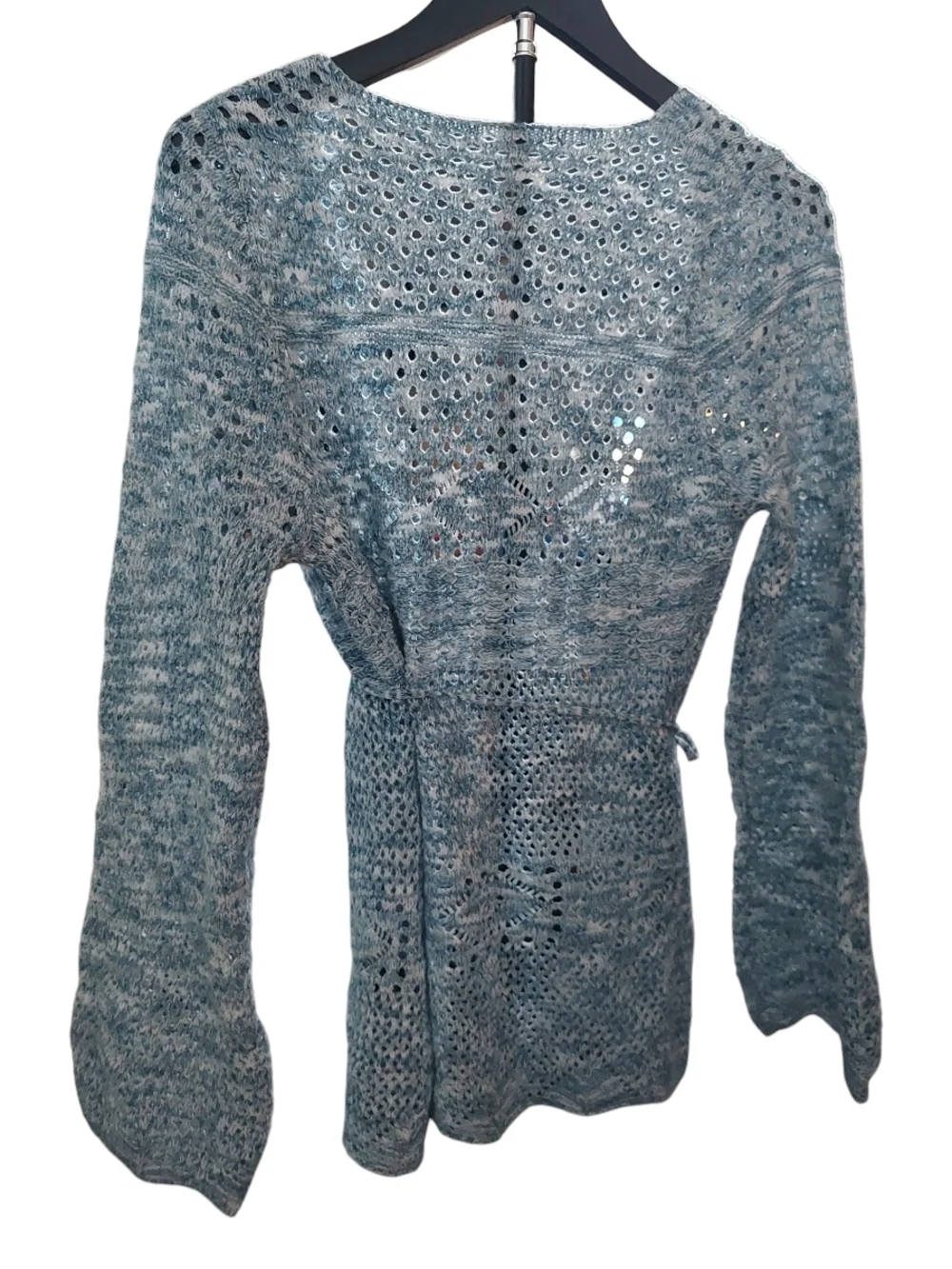 SHEIN Light Blue Open-Weave Tie-Front Cardigan - Picture 2 of 2